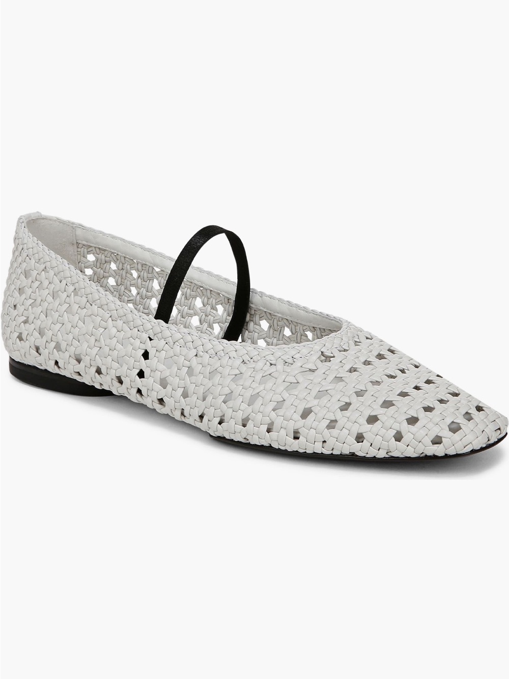 Vince White Woven Pointed-Toe Ballet Flat with Black Strap